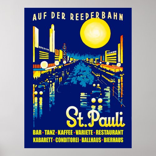 St Pauli at night Hamburg city Germany Poster