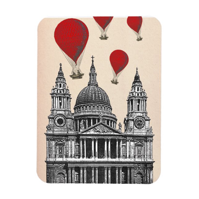 St Pauls Cathedral and Red Hot Air Balloons Magnet (Vertical)