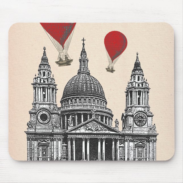 St Pauls Cathedral and Red Hot Air Balloons Mouse Pad (Front)