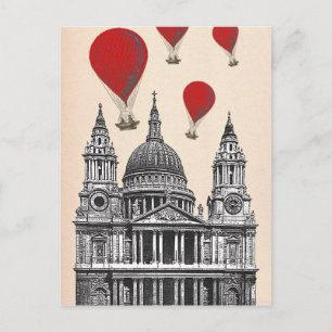 St Pauls Cathedral and Red Hot Air Balloons Postcard
