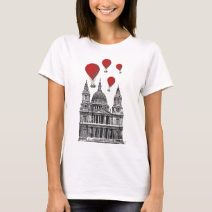 St Pauls Cathedral and Red Hot Air Balloons T-Shirt