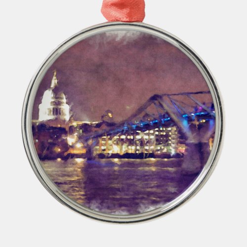 St Pauls Cathedral by Night Fine_Art Painting Metal Ornament
