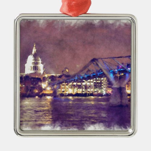 St Pauls Cathedral by Night Fine_Art Painting Metal Ornament