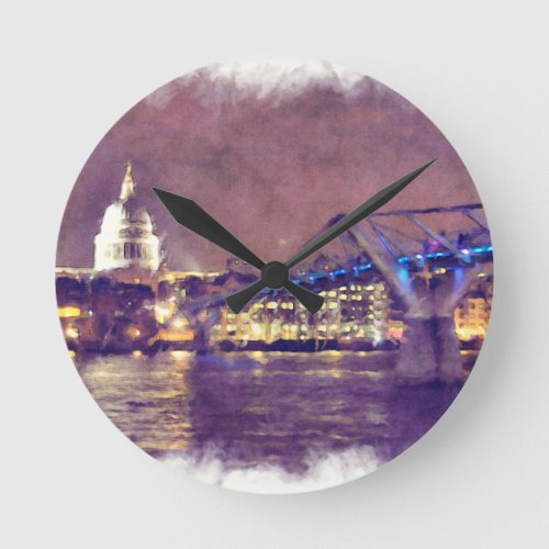 St Pauls Cathedral by Night Fine_Art Painting Round Clock