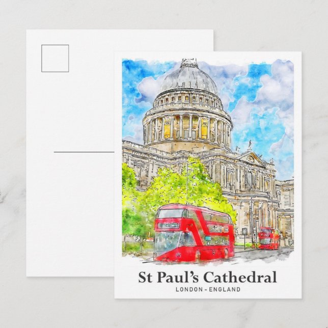 St Paul's Cathedral London Travel Watercolor Postcard (Front/Back)