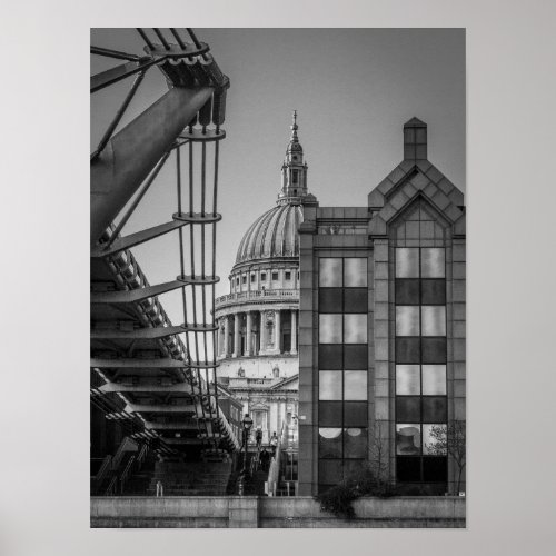 St Pauls Cathedral  Millennium Bridge London Poster