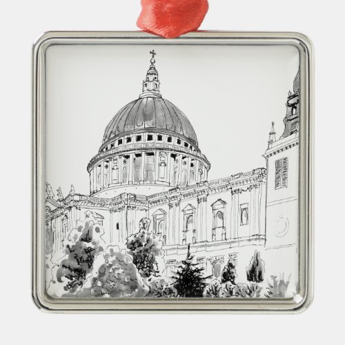 St Pauls Cathedral pen and ink drawing Metal Ornament