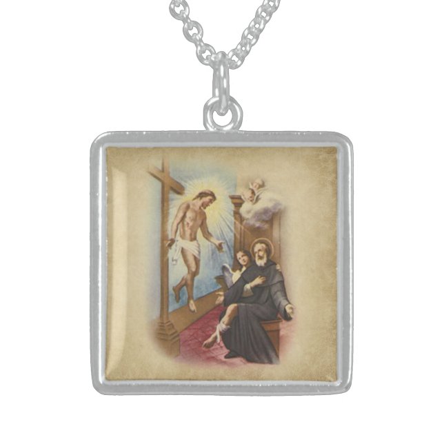 St. Peregrine Patron Saint of Cancer Patients Sterling Silver Necklace (Front)