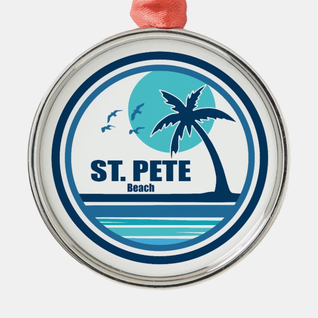 St. Pete Beach Florida Palm Tree Birds Metal Ornament (Front)