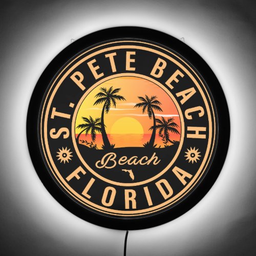 St Pete Beach Florida Retro Sunset Palm Tree 60s LED Sign