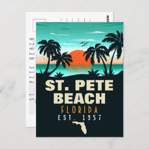 St. Pete Beach Florida Retro Sunset Palm Tree 60s Postcard