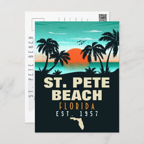 St Pete Beach Florida Retro Sunset Palm Tree 60s Postcard