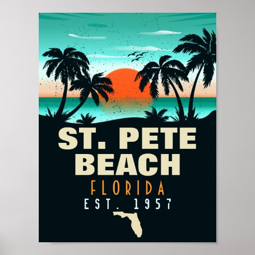 St Pete Beach Florida Retro Sunset Palm Tree 60s Poster