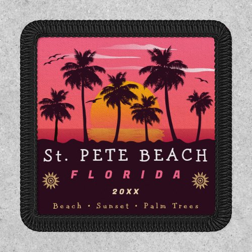 St Pete Beach Florida Retro Sunset Palm Trees 80s Patch