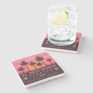 St. Pete Beach Florida Retro Sunset Palm Trees 80s Stone Coaster