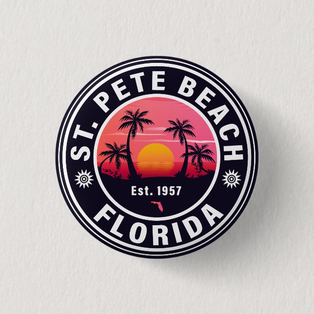 St. Pete Beach Florida Retro Sunset Souvenirs 60s Button (Front)