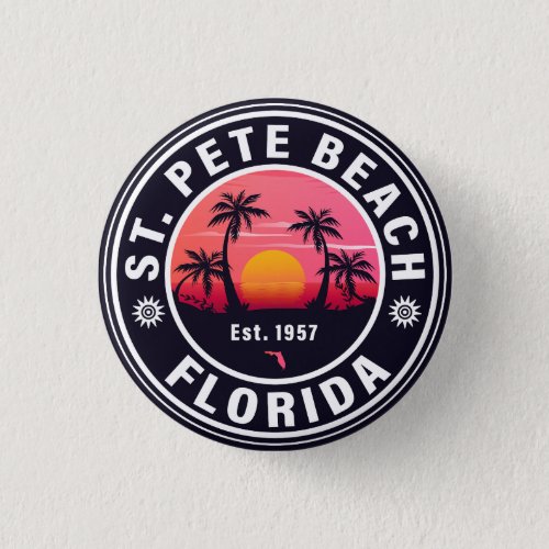 St Pete Beach Florida Retro Sunset Souvenirs 60s Button