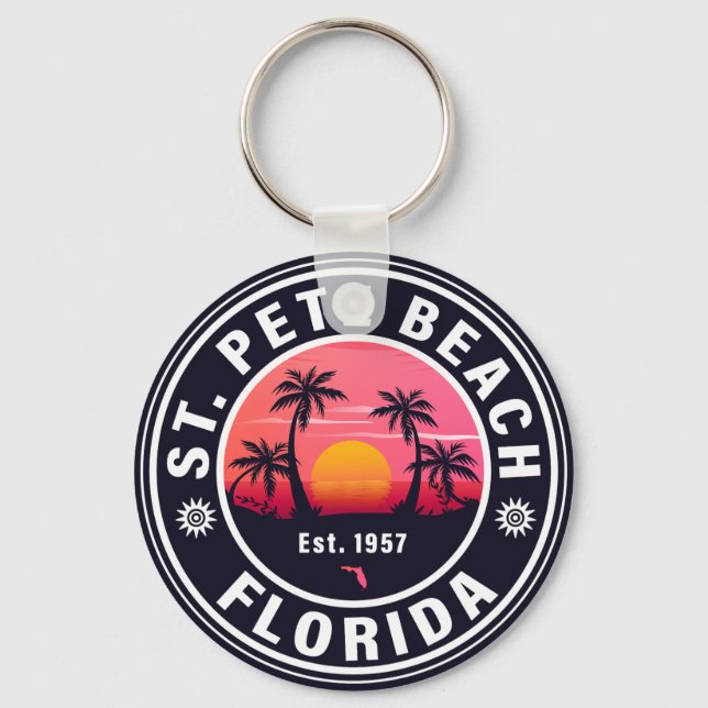 St. Pete Beach Florida Retro Sunset Souvenirs 60s Keychain (Front)