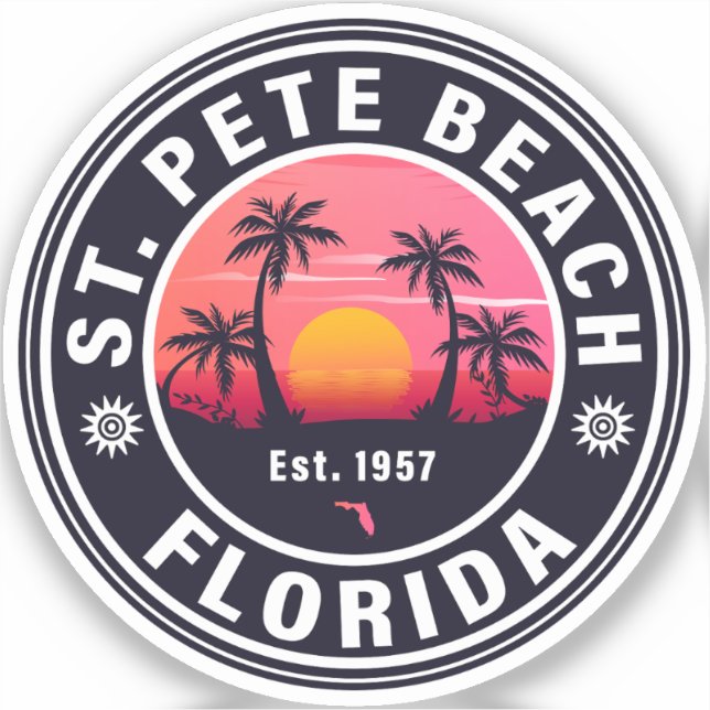 St. Pete Beach Florida Retro Sunset Souvenirs 60s Sticker (Front)