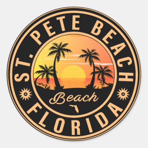 St Pete Beach Florida Souvenir Vintage Palm Trees Classic Round Sticker