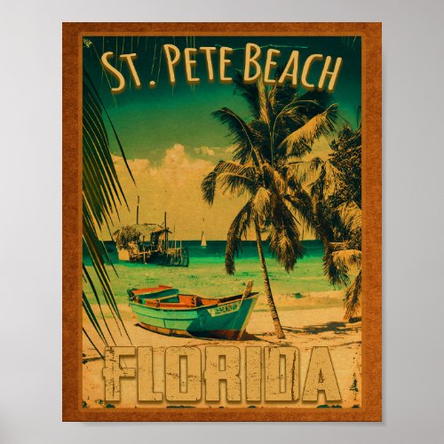 St Pete Beach Florida Souvenir Vintage Palm Trees Poster