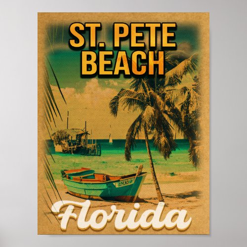 St Pete Beach Florida Souvenir Vintage Palm Trees Poster