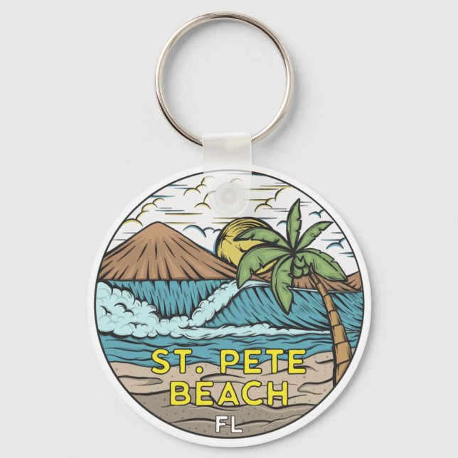 St Pete Beach Florida Vintage  Glass Keychain (Front)