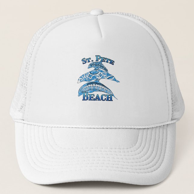 St. Pete Florida Beach Vacation Tribal Dolphins Trucker Hat (Front)