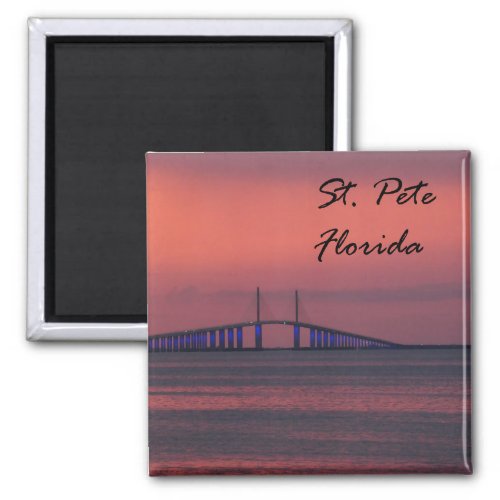 St Pete Florida Sunshine Skyway Bridge Sunset Magnet