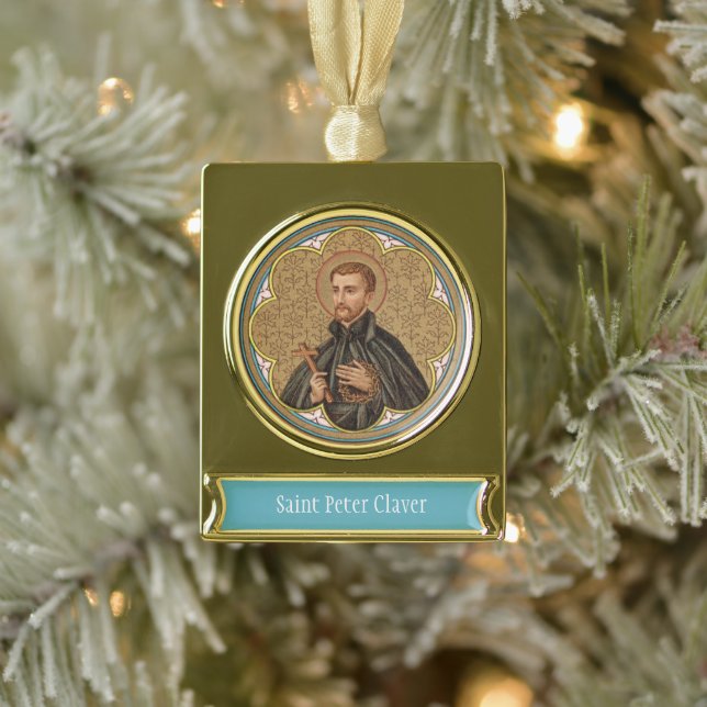 St. Peter Claver (BK 058) Gold Plated Banner Ornament (Tree)