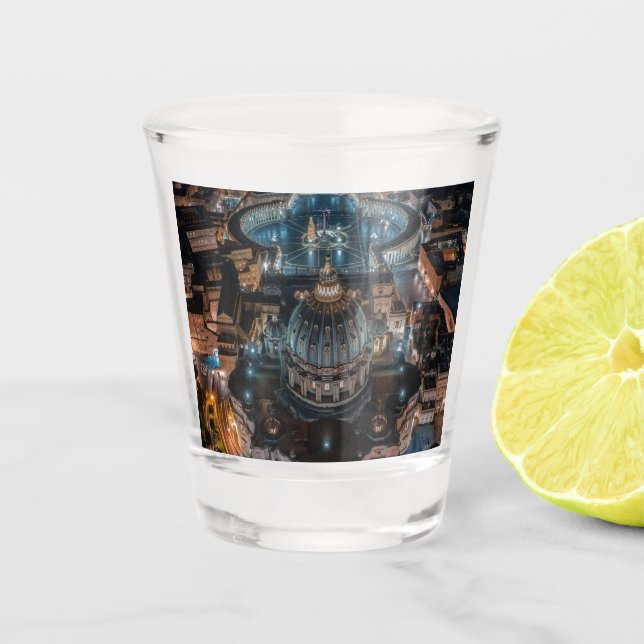 St Peter's Basilica and Square at Night Shot Glass (Front)