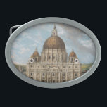 St Peter's Basilica in the Vatican City Belt Buckle<br><div class="desc">This design features a painting by the Austrian painter Carl Ludwig Hoffmeister (1790–1843). It depicts a view of the Papal Basilica of Saint Peter, which is a church built in the Renaissance style located in Vatican City, the papal enclave that is entirely within the city of Rome, Italy. St Peter's...</div>