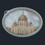 St Peter's Basilica in the Vatican City Belt Buckle<br><div class="desc">This design features a painting by the Austrian painter Carl Ludwig Hoffmeister (1790–1843). It depicts a view of the Papal Basilica of Saint Peter, which is a church built in the Renaissance style located in Vatican City, the papal enclave that is entirely within the city of Rome, Italy. St Peter's...</div>