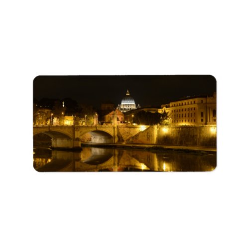 St Peters Basilica in Vatican City at Night Label