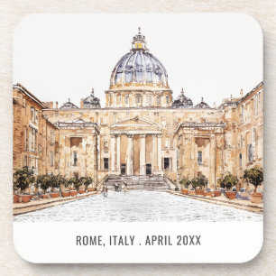 St Peters Basilica Rome Italy Watercolor Travel Beverage Coaster