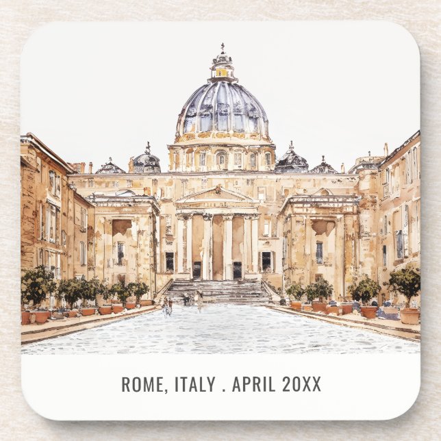 St Peters Basilica Rome Italy Watercolor Travel Beverage Coaster (Front)