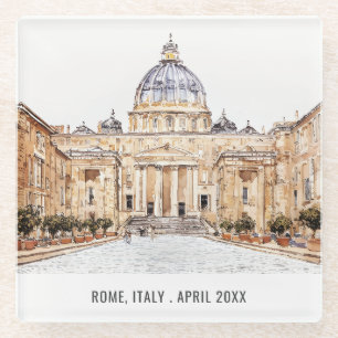 St Peters Basilica Rome Italy Watercolor Travel Glass Coaster