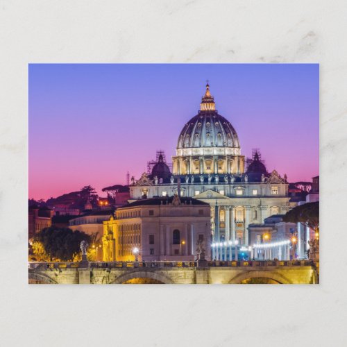 St Peters Cathedral Vatican city Rome dusk Postcard