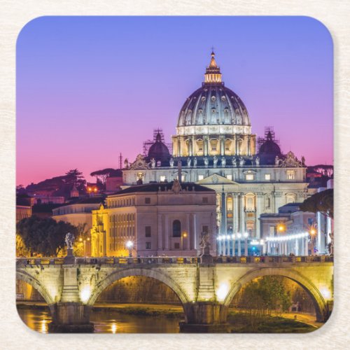 St Peters Cathedral Vatican city Rome dusk Square Paper Coaster