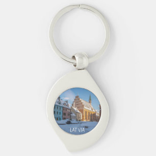 St. Peter's Church in winter in Riga, Latvia Keychain