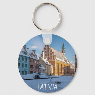 St. Peter's Church in winter in Riga, Latvia Keychain