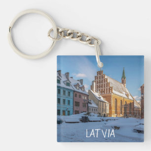 St. Peter's Church in winter in Riga, Latvia Keychain