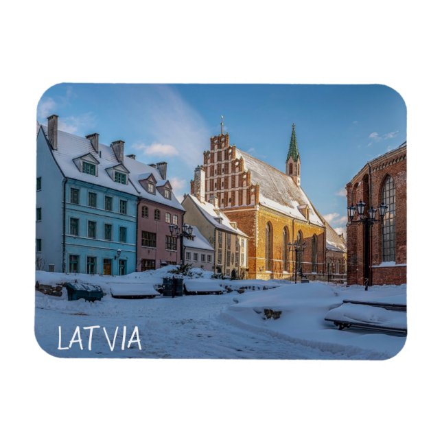 St. Peter's Church in winter in Riga, Latvia Magnet (Horizontal)