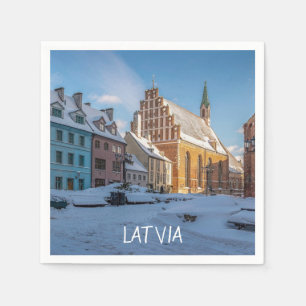 St. Peter's Church in winter in Riga, Latvia Napkins