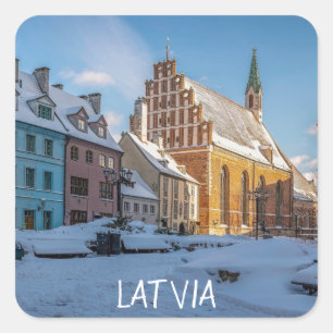 St. Peter's Church in winter in Riga, Latvia Square Sticker