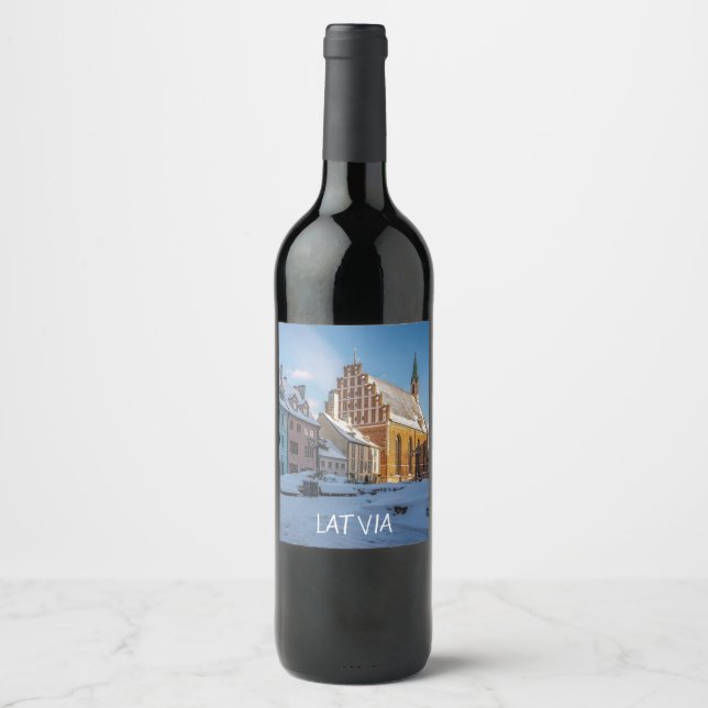 St. Peter's Church in winter in Riga, Latvia Wine Label (Front)