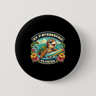 St. Petersberg Florida Cute Sea Turtle Surfing Button