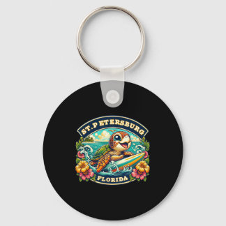 St. Petersberg Florida Cute Sea Turtle Surfing Keychain
