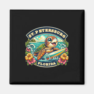 St. Petersberg Florida Cute Sea Turtle Surfing Magnet