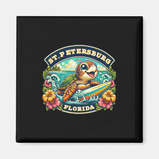 St. Petersberg Florida Cute Sea Turtle Surfing Magnet